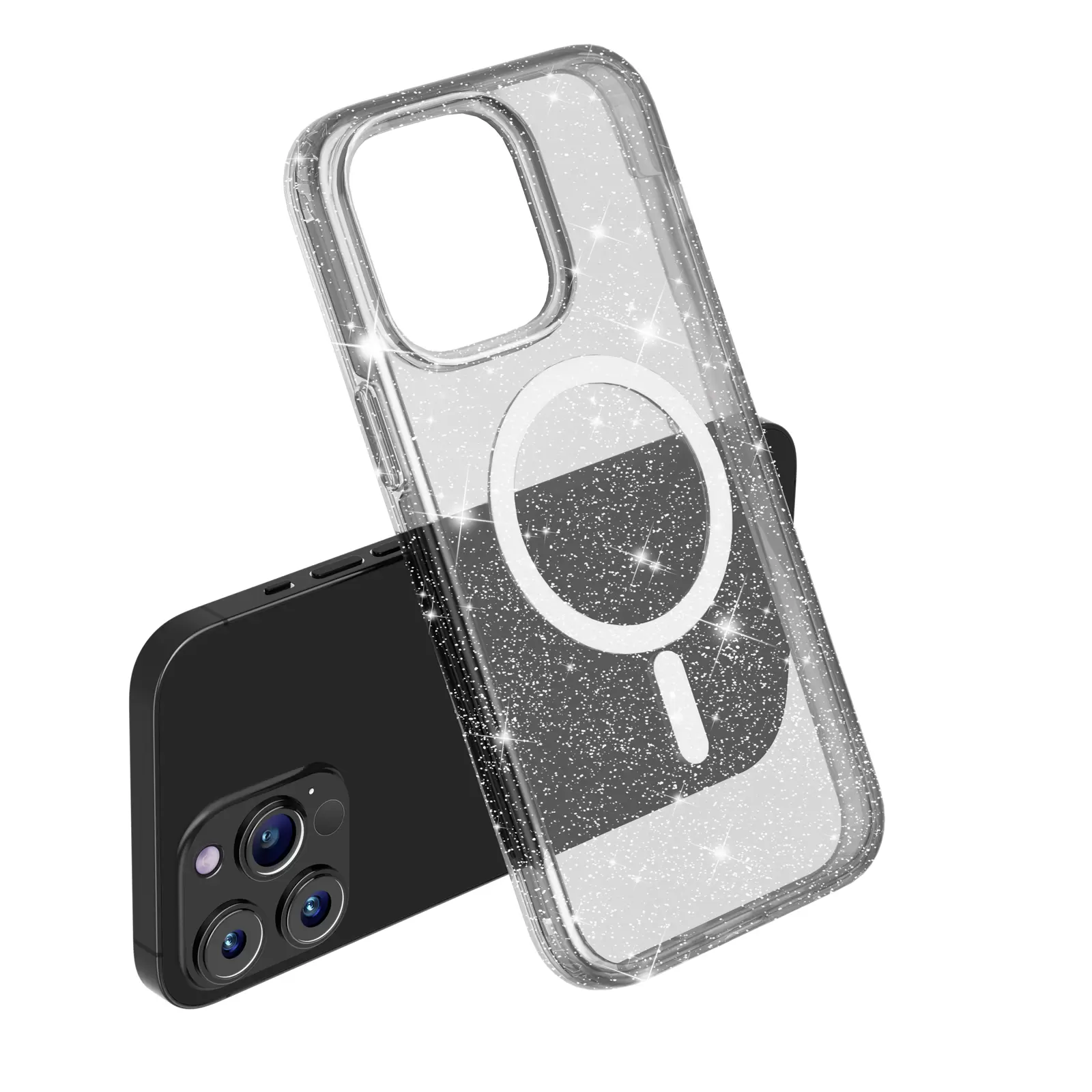 iPhone 15 Pro Max Fleck Glitter MagSafe Clear Case Black